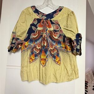 Anthropologie Yellow and Blue Floral Blouse